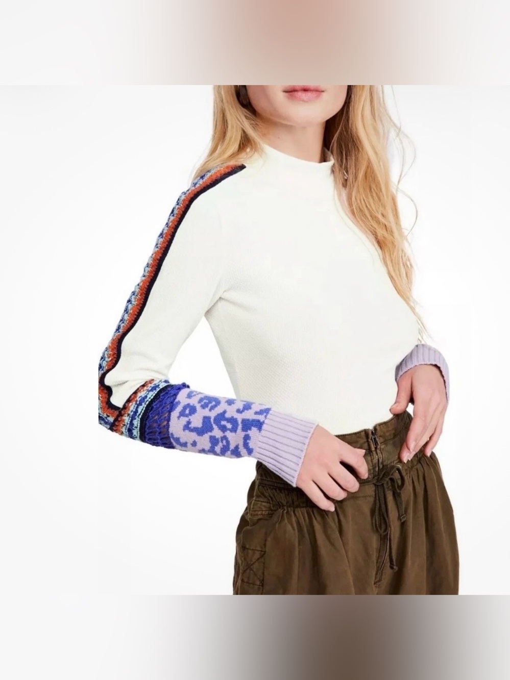 Free People Switch It Up Cuff Crocheted Long Sleeve Thermal Top Shirt Medium